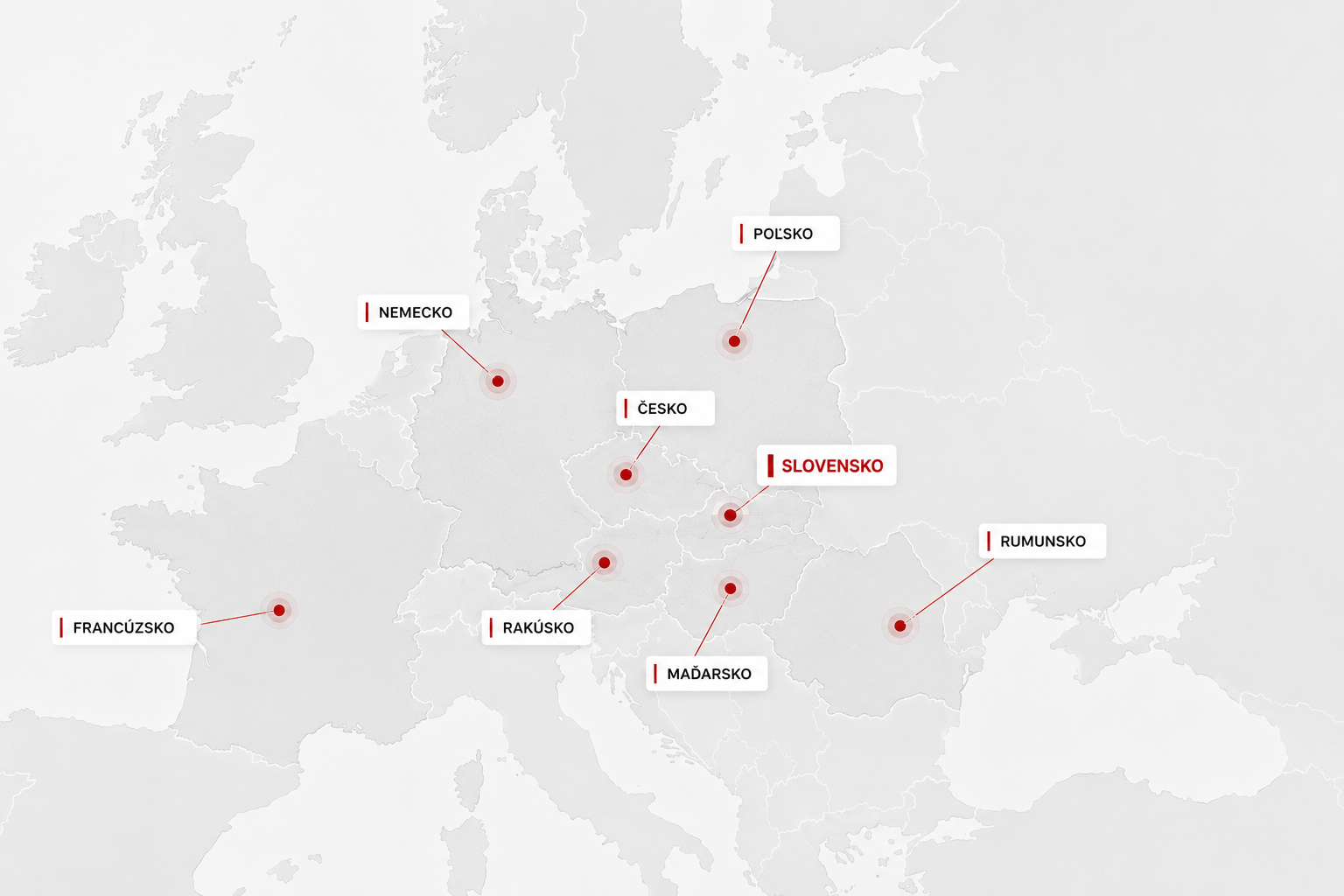 Mapa realizácií W PRODUCTION v Európe